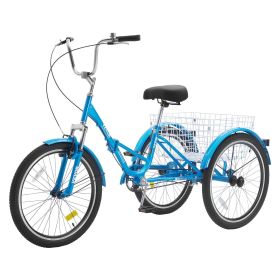 VEVOR Folding Adult Tricycle, 26-Inch Adult Folding Trikes, Carbon Steel 3 Wheel Cruiser Bike with Large Basket & Adjustable Seat
