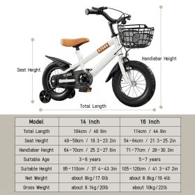 Kids Bike Bicycle for Girls Ages 3-7 Years with Training Wheels Basket Kids Bicycle (Option: 14in-white)