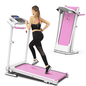 Home Folding Treadmill With Pulse Sensor (Color: Pink)