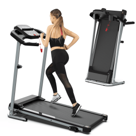 Folding Treadmill For Home Use With Pulse Sensor, Motorized Treadmill Treadmill For Home Office (Option: Black silver)