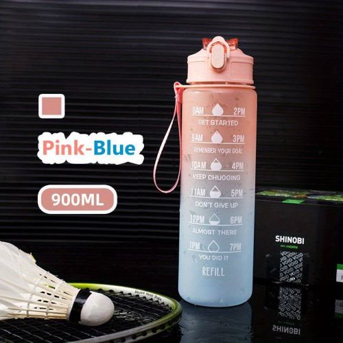 32oz/900mL Motivational Water Bottle With Straw & Time Marker; Daily Water Intake Bottle With Carrying Strap For Fitness Gym School Mountain Clim