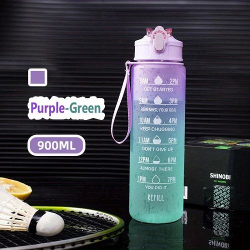 32oz/900mL Motivational Water Bottle With Straw & Time Marker; Daily Water Intake Bottle With Carrying Strap For Fitness Gym School Mountain Clim