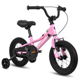 A12117 Ecarpat Kids' Bike 12 Inch Wheels, 1-Speed Boys Girls Child Bicycles For2-4Years, With Removable Training Wheels Baby Toys, Front V Brake (Color: Pink)